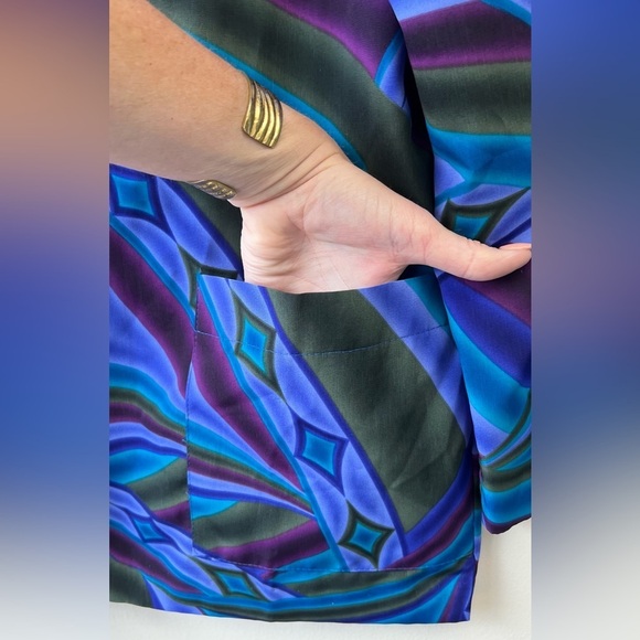 Vintage 80s 90s Polyester Boxy Dressy Festival Abstract Disco Blazer Jacket - Picture 10 of 15